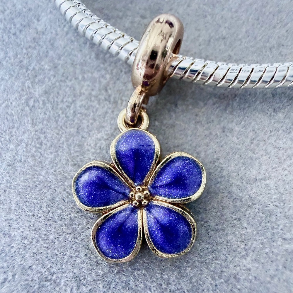 Purple Pansy Flower Dangle Charm fits PANDORA - Picture 5 of 7